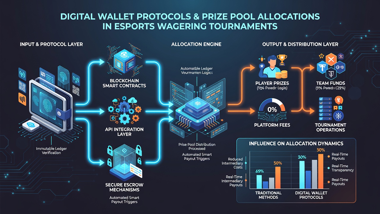 Esports tournament interface showing live prize pool updates driven by digital wallet transactions